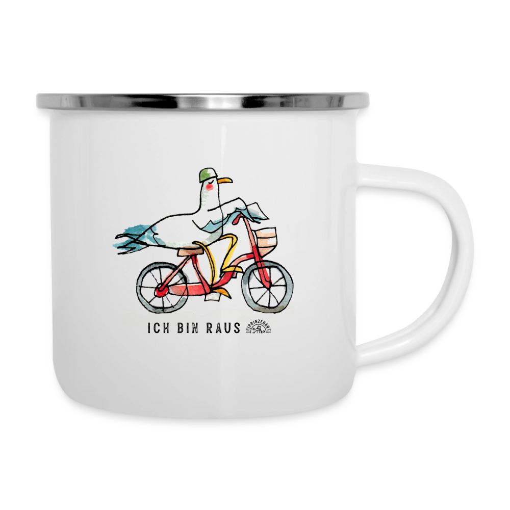 Ich bin raus – Maritime Emaille-Tasse mit Möwenmotiv - Weiß