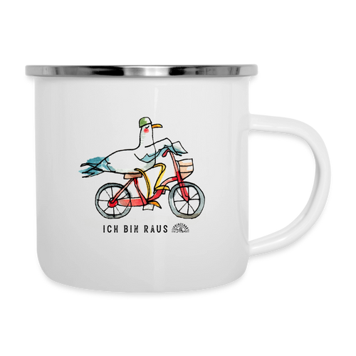 Ich bin raus – Maritime Emaille-Tasse mit Möwenmotiv - Weiß
