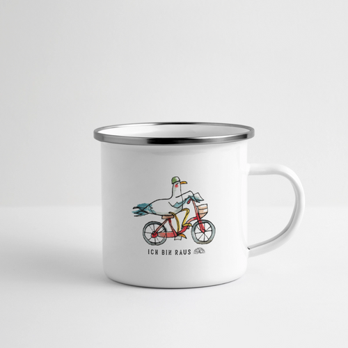 Ich bin raus – Maritime Emaille-Tasse mit Möwenmotiv - Weiß