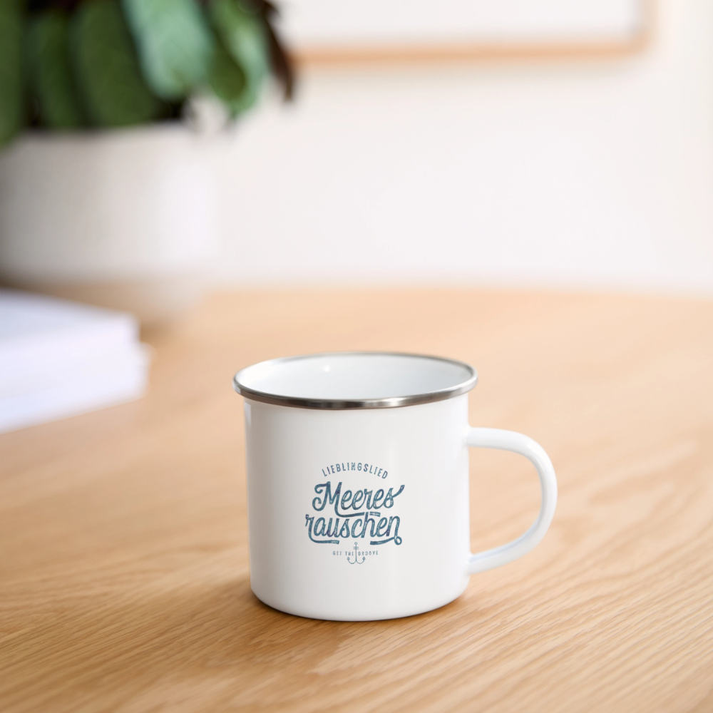 Lieblingslied Meeresrauschen – Maritime Emaille-Tasse für Meerliebhaber - Weiß