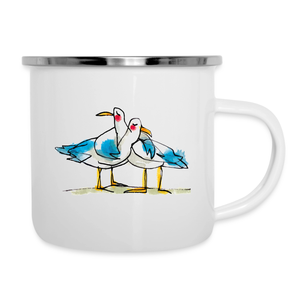 Ohne Worte – Maritime Emaille-Tasse mit Möwenmotiv - Weiß
