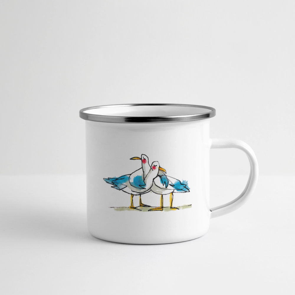Ohne Worte – Maritime Emaille-Tasse mit Möwenmotiv - Weiß