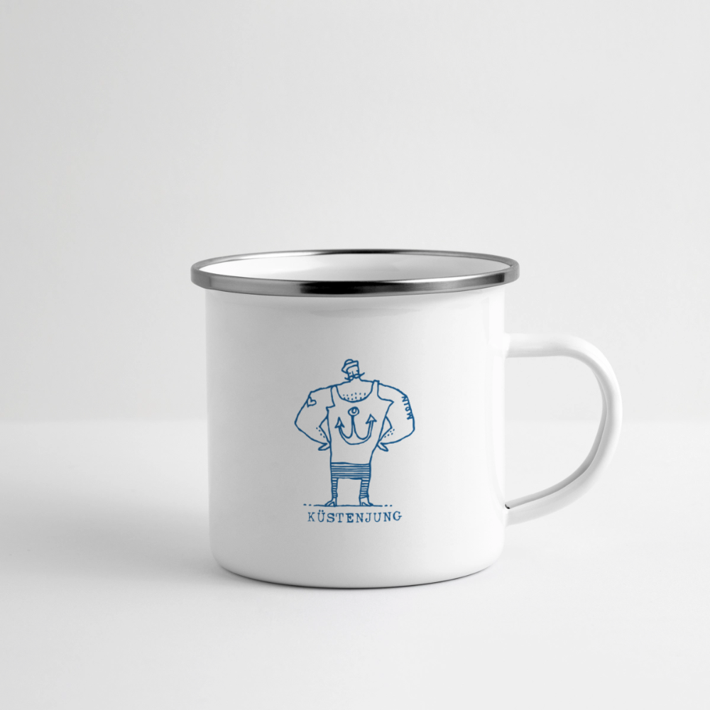 Küstenjung – Maritime Emaille-Tasse für Meerliebhaber - Weiß
