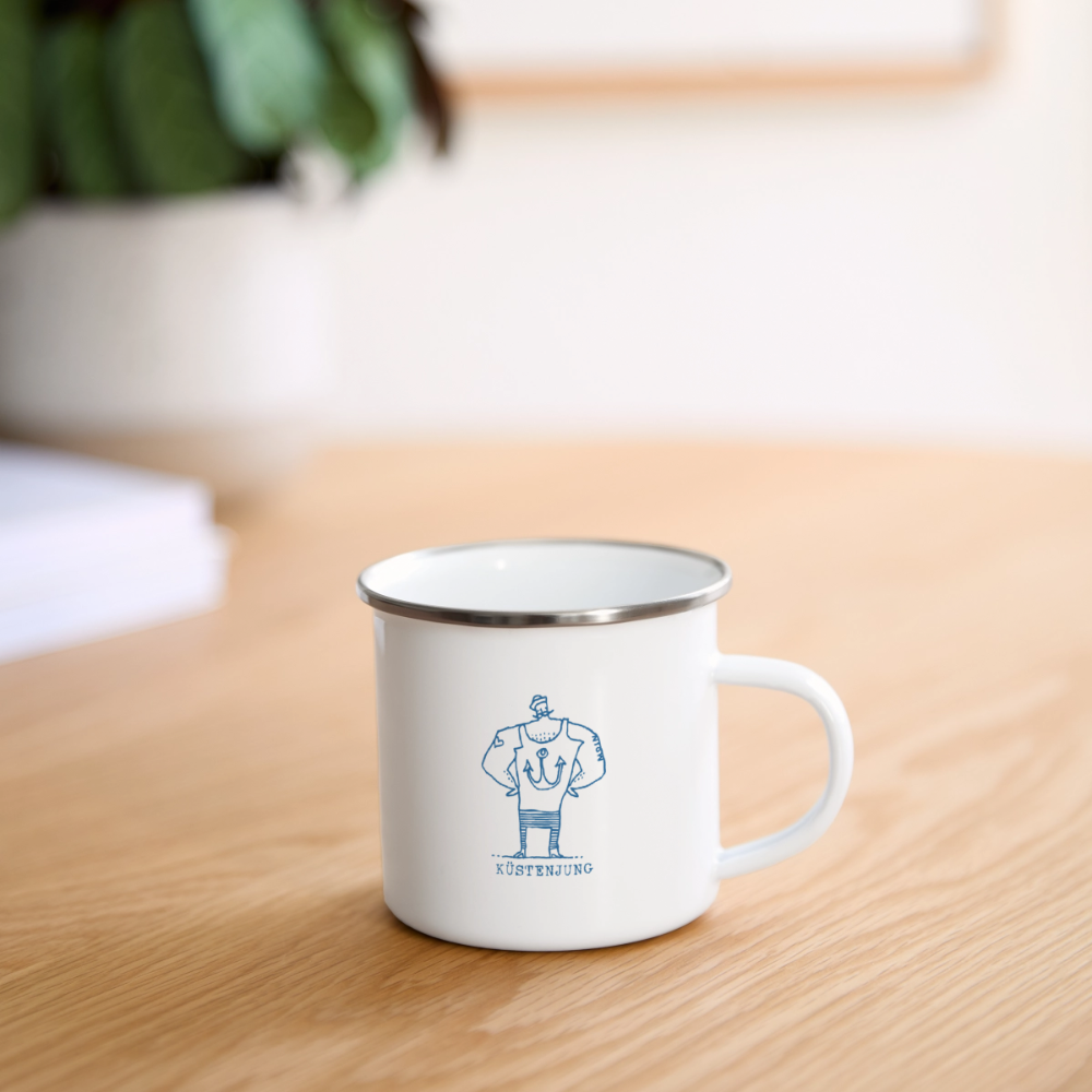 Küstenjung – Maritime Emaille-Tasse für Meerliebhaber - Weiß