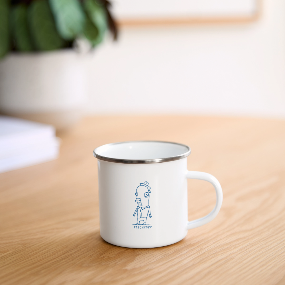 Fischkopp – Maritime Emaille-Tasse für Meerliebhaber - Weiß